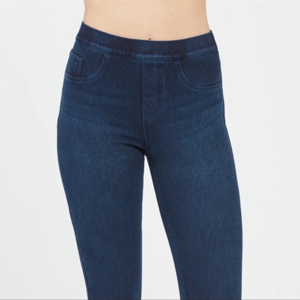 Spanx sweatpant jeans straight leg twilight rinse dark wash high rise waist - Picture 3 of 12